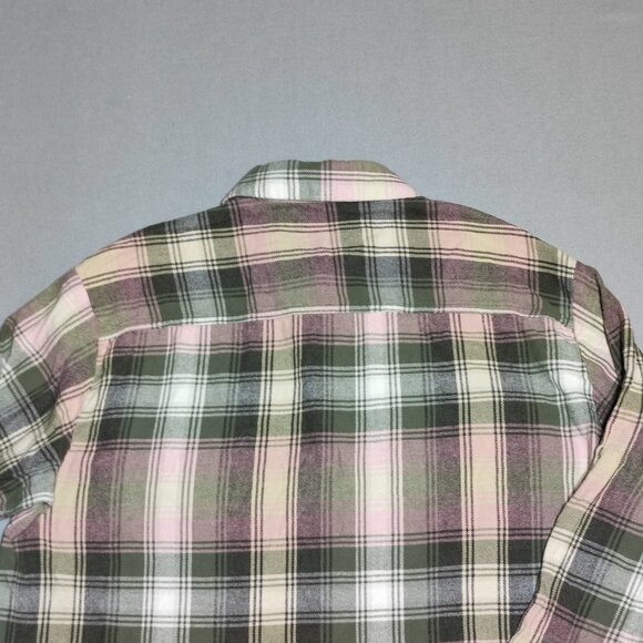 Old Navy flannel shirt women's size M pink white grey The Boyfriend Shirt - Picture 4 of 9